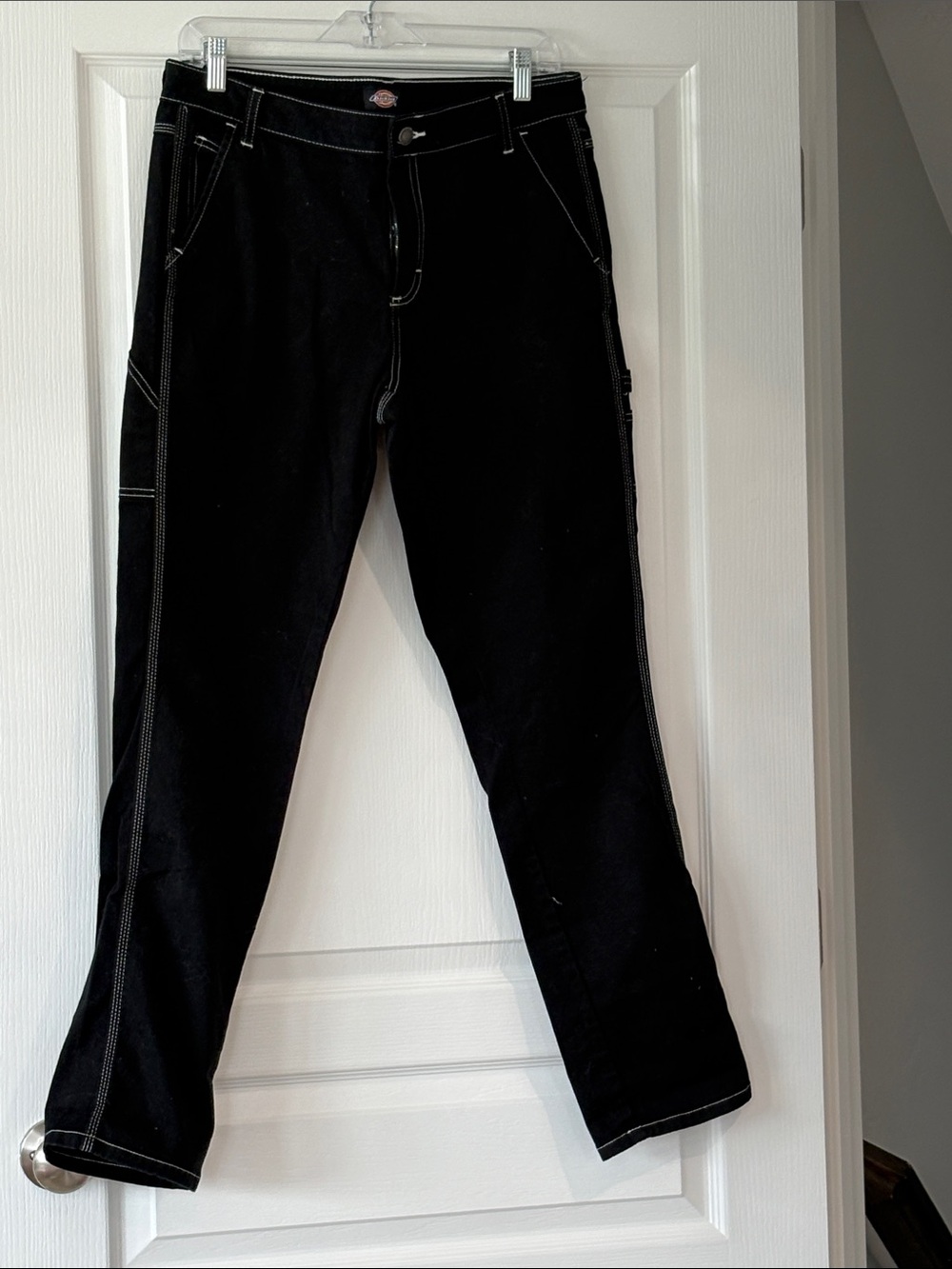 Dickies Black Cargo Pants with White Contrast Stitching